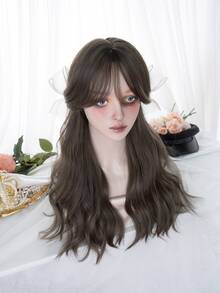 alicegarden Tóc giả tổng hợp dài xoăn có mái - màu nâu - Xem 3