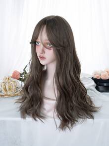 alicegarden Tóc giả tổng hợp dài xoăn có mái - màu nâu - Xem 4