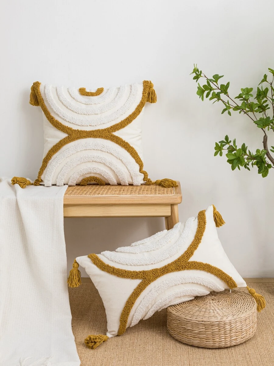 1入組簇絨流蘇裝飾靠墊套不附帶墊芯 - 彩色 - 查看 1