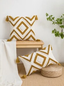 1pc Tufted Tassel Trang trí đệm Nắp đậy mà không có chất làm đầy - màu nâu - Xem 1
