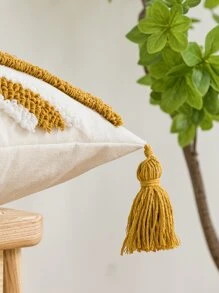 1pc Tufted Tassel Trang trí đệm Nắp đậy mà không có chất làm đầy - màu nâu - Xem 2
