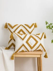 1pc Tufted Tassel Trang trí đệm Nắp đậy mà không có chất làm đầy - màu nâu - Xem 3