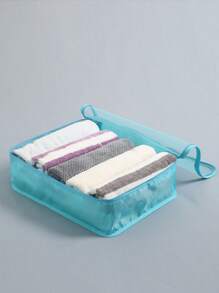 1pc Portable Polyester Travel Storage Bag,Simple Blue Square Foldable Luggage Packing Organizer For Travel Accessory,Boho Vibes - Blue - View 3