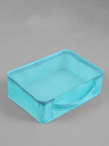 1pc Portable Polyester Travel Storage Bag,Simple Blue Square Foldable Luggage Packing Organizer For Travel Accessory,Boho Vibes - Blue - View 5