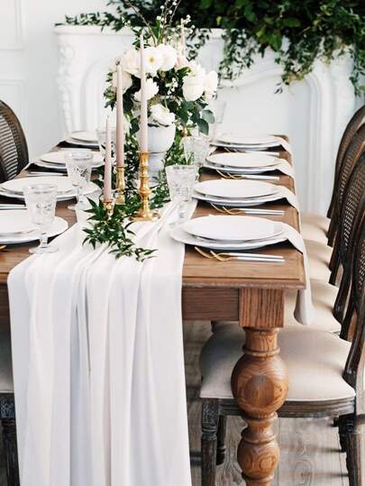 1pc White Sheer Table Runner, Suitable For Weddings, Valentine's Day And Holidays