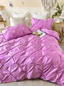 3pcs Rose Red Duvet Cover Set With A Ruched Pattern - Hot Pink - View 2