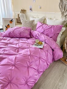 3pcs Rose Red Duvet Cover Set With A Ruched Pattern - Hot Pink - View 4