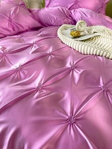 3pcs Rose Red Duvet Cover Set With A Ruched Pattern - Hot Pink - View 8
