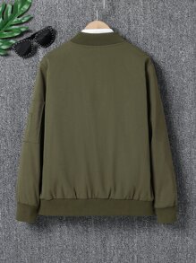 男孩1入組字母補丁細節翻蓋口袋飛行員夾克 - 軍綠色 - 查看 2