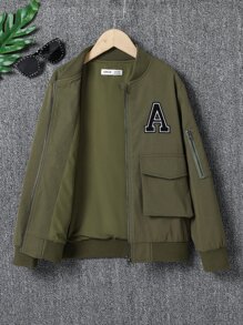 男孩1入組字母補丁細節翻蓋口袋飛行員夾克 - 軍綠色 - 查看 5