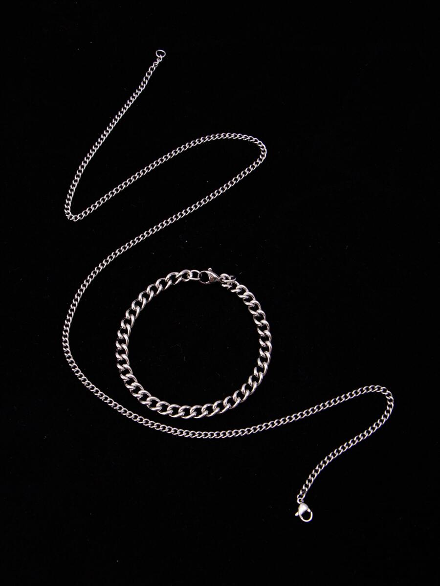 Chuỗi vòng cổ & vòng tay nam tối giản - Bạc - Xem 1