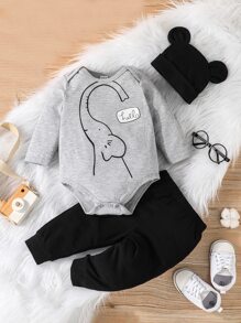 Baby Boy Cartoon & Letter Graphic Bodysuit & Sweatpants - Multicolor - View 1