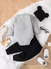 Baby Boy Cartoon & Letter Graphic Bodysuit & Sweatpants - Multicolor - View 2