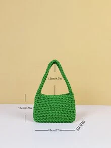 迷你熒光綠頂部單條提帶鉤針編織袋 - 綠色 - 查看 7