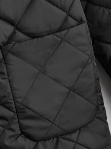 SHEIN 男孩補丁貼口袋毛絨內襯連帽幾何格紋絎縫外套