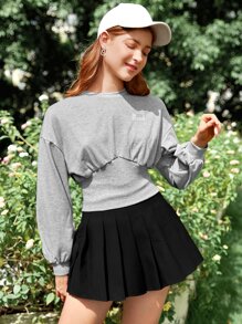 SHEIN MOD Letter Patched Drop Shoulder Pullover