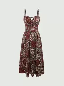 SHEIN MOD Floral & Paisley Print Knot Front Cami Dress - Multicolor - View 1
