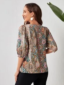 EMERY ROSE 佩斯利印花泡泡袖襯衫 - 彩色 - 查看 2