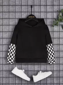 SHEIN Young Boy Checker Print Sweatshirt - Black - View 1