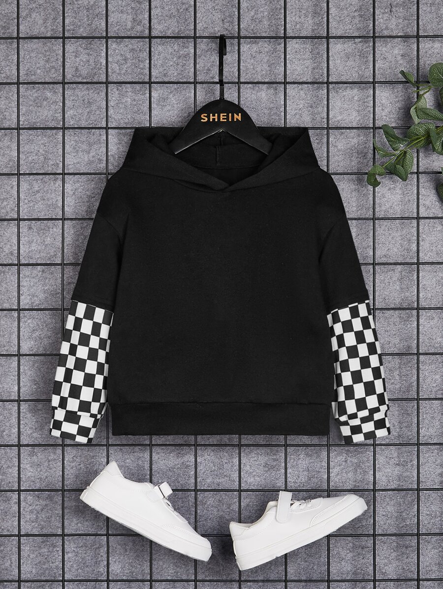 SHEIN Young Boy Checker Print Sweatshirt - Black - View 1