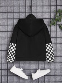 SHEIN Young Boy Checker Print Sweatshirt - Black - View 2