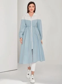 Mulvari Abrigo con capucha de dos tonos con cremallera - Azul y blanco - Ver 1