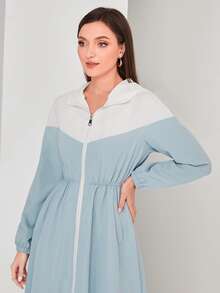 Mulvari Abrigo con capucha de dos tonos con cremallera - Azul y blanco - Ver 4