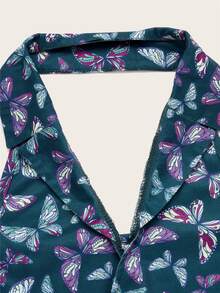 ROMWE Butterfly Print Tie Front Halter Top - Multicolor - View 6