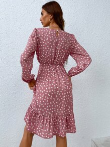 SHEIN LUNE Vestido con estampado floral bajo con fruncido - Rosa vieja - Ver 2