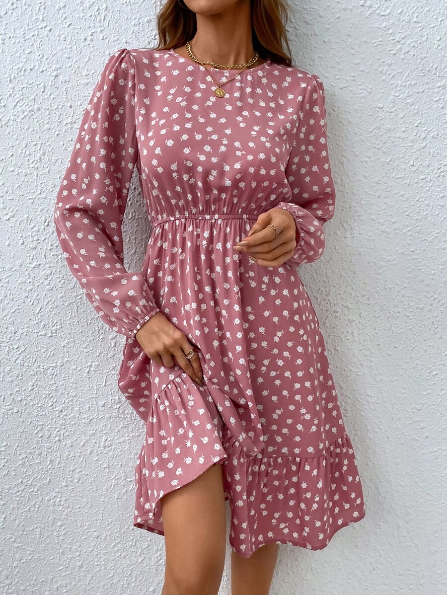 SHEIN LUNE Vestido con estampado floral bajo con fruncido - Rosa vieja - Ver 1