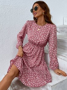 SHEIN LUNE Vestido con estampado floral bajo con fruncido - Rosa vieja - Ver 6
