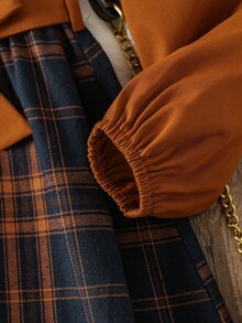 女孩格紋印花腰帶襯衫洋裝