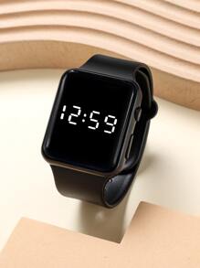 Reloj electrónico de silicona con tira rectángulo - Negro - Ver 1