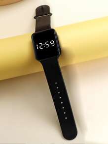 Reloj electrónico de silicona con tira rectángulo - Negro - Ver 2