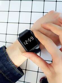 Reloj electrónico de silicona con tira rectángulo - Negro - Ver 3