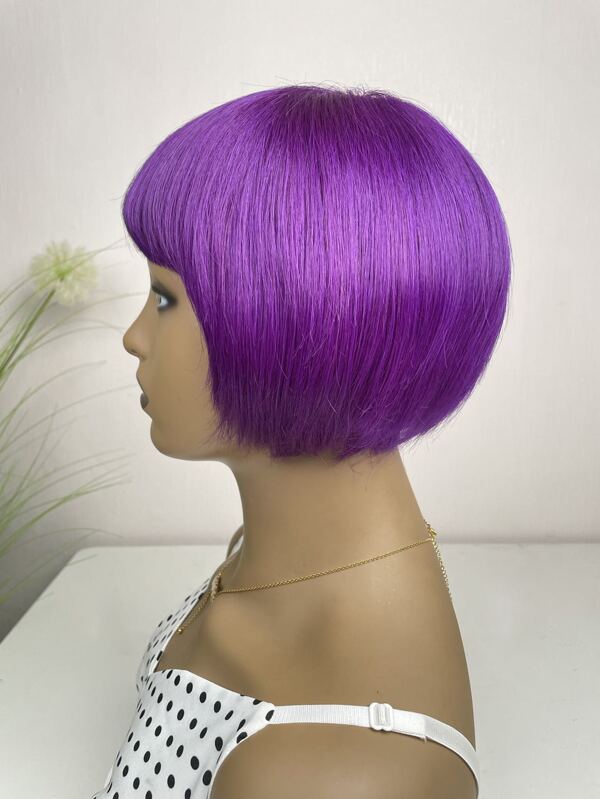 Straight Pixie Cut Short Human Hair Wig Elf Hair Purple Wig Mechanism