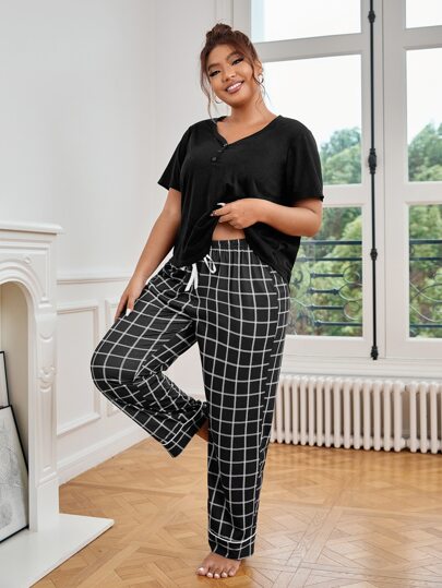 Ensemble de pyjama à carreaux à bouton