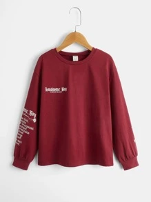 SHEIN Boys Slogan Graphic Tee - Burgundy - View 1