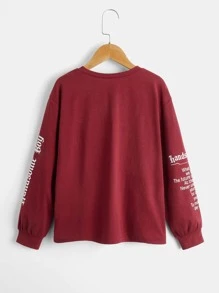 SHEIN Boys Slogan Graphic Tee - Burgundy - View 2