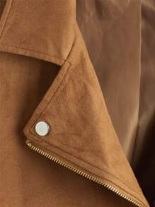 SHEIN Teen Girls Zip Up Suedette Biker Jacket - Brown - View 3