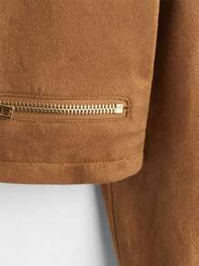 SHEIN Teen Girls Zip Up Suedette Biker Jacket - Brown - View 4