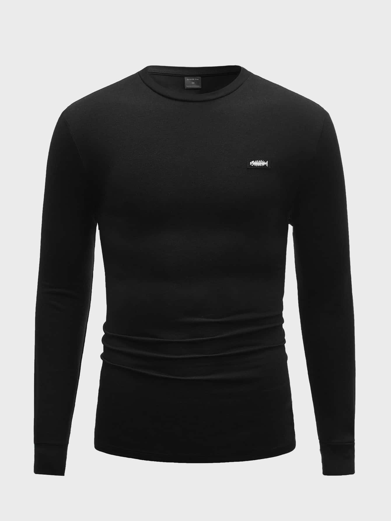 GENTILAND Men Fish Patched Detail Mock Neck Tee - Black - View 1