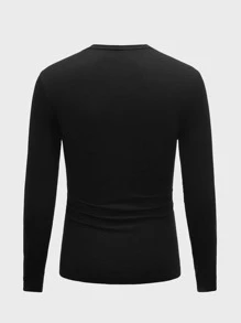 GENTILAND Men Fish Patched Detail Mock Neck Tee - Black - View 2