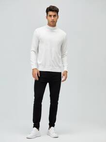 GENTILAND 男士小高領素色套頭毛衣 - 白色 - 查看 5