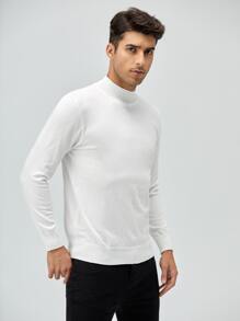 GENTILAND 男士小高領素色套頭毛衣 - 白色 - 查看 6