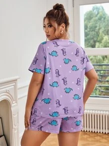 Plus Paw & Dinosaur Print PJ Set / Pajama Set - Lilac Purple - View 2