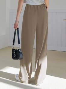 DAZY 高腰褶饰裤，教师裤，女士正装裤 - 卡其色 - 查看 2