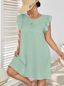 SHEIN VCAY Vestido túnico de manga con volante - verde menta - Ver 1