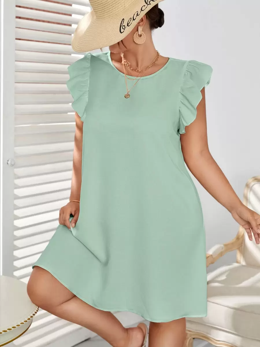 SHEIN VCAY Vestido túnico de manga con volante - verde menta - Ver 1