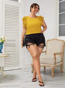 SHEIN VCAY Áo sơ mi Plus Size Nút Xù màu trơn Giải trí - Màu vàng - Xem 6